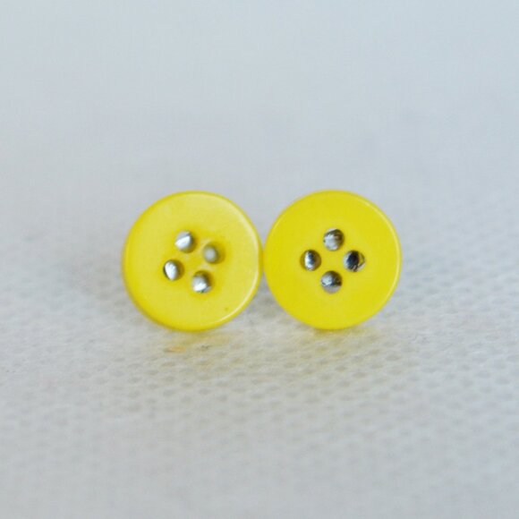 Small Yellow Button Study Earrings - Picture 2 of 6